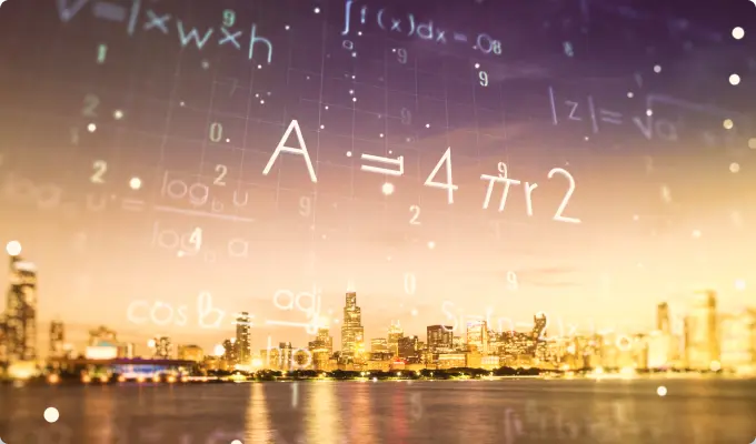 Big data analytic symbols in the city background.